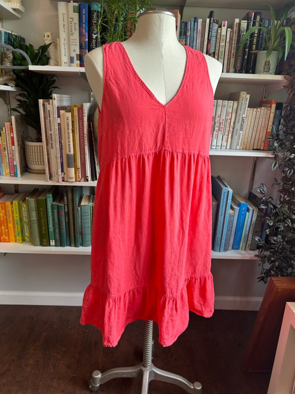 Cynthia Rowley Coral Linen Dress with V-Neck